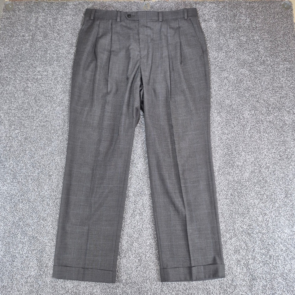 Ralph Lauren Dress Pants Mens 36x30 Gray Windowpane Plaid Pleated Cuffed
